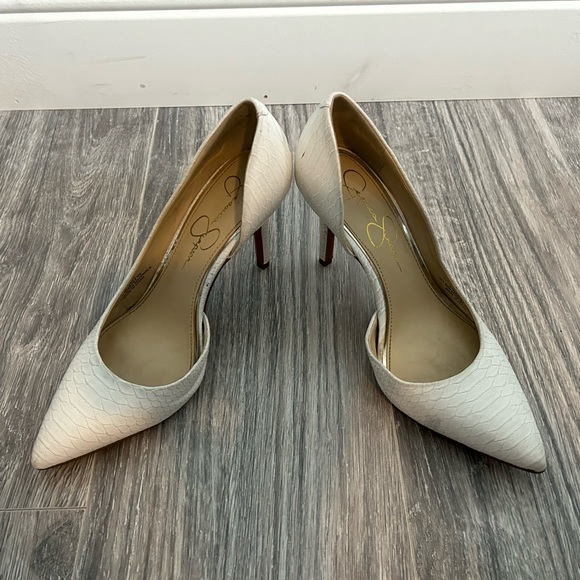 Jessica Simpson Shoes Faux Snakeskin white pointed toe heels pumps stiletto W7.5 - Picture 7 of 10